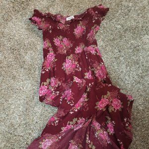 Maroon Floral Off Sholder Dress